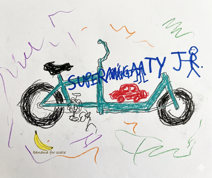 SuperMegaMighty Jr. – Kinderzeichnung eines Lastenrads