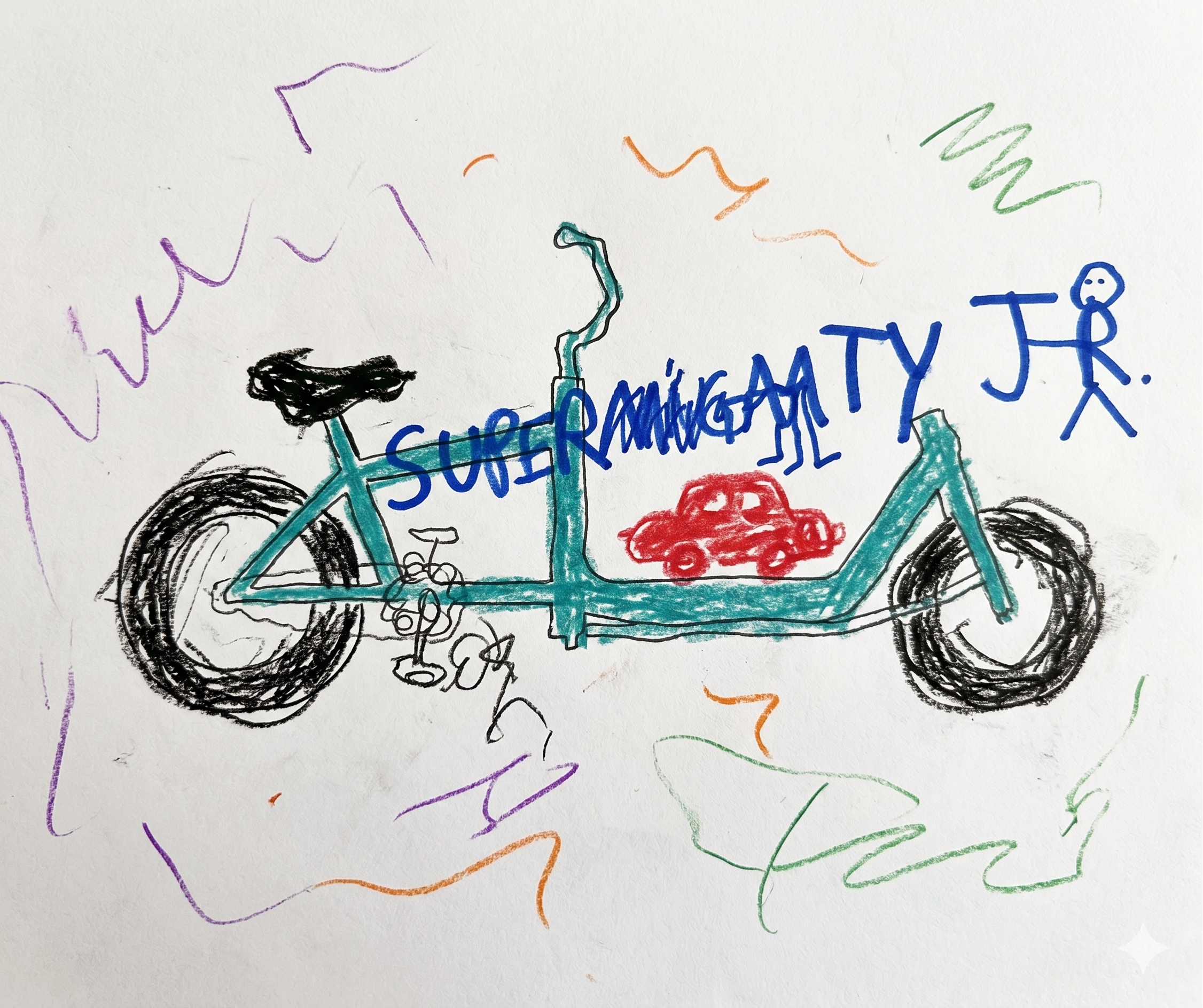 SuperMegaMighty Jr. – Kinderzeichnung eines Lastenrads