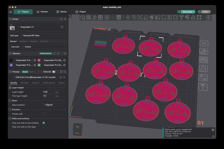 Snapmaker Slicer mit Medaillen-Design für die Kiez-WM 2026